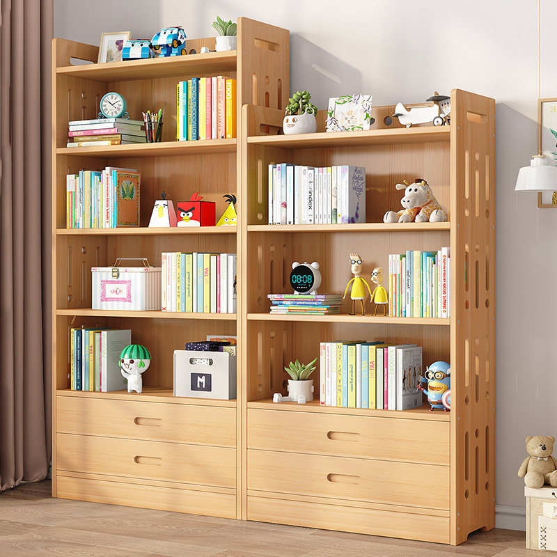 实木书架置物架落地客厅多层靠墙收纳储物柜简易家用学生儿童书柜