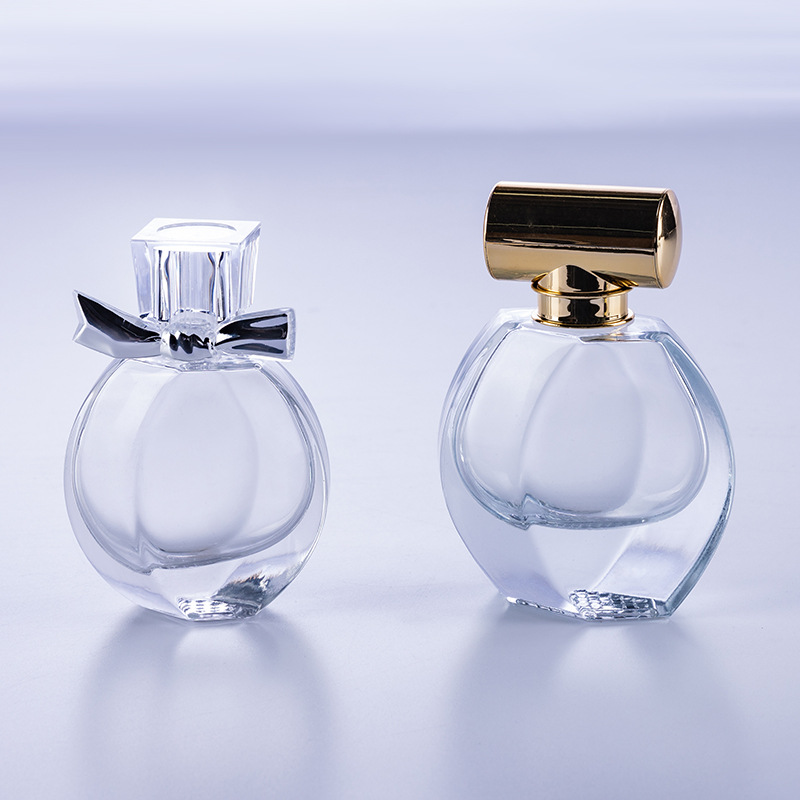 50毫升厚底扁圆特殊形状卡口高端透明香水瓶批发