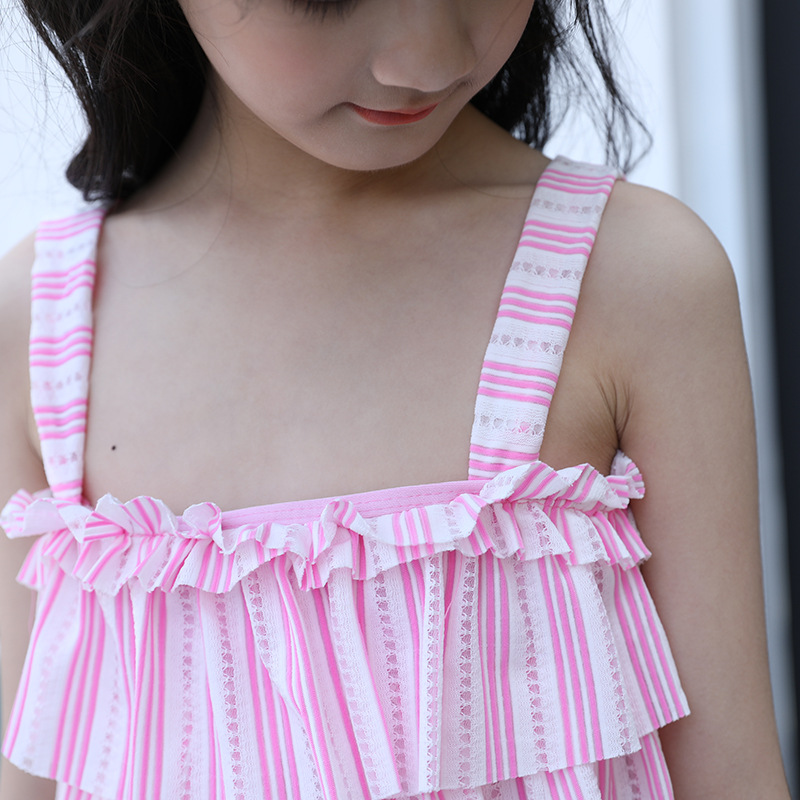 吊带中大童女童分体泳衣套装 新款学生可爱荷叶边温泉儿童泳衣女