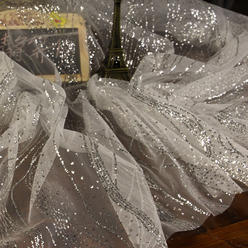 网纱网纱布料 水波纹 烫金烫钻 金色银色 婚庆吊顶米 网纱布料