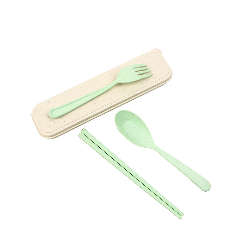 Creative Wheat Straw Spoon Chopsticks Fork Tableware Three-Piece Set Solid Color Household Portable Environmental Protection Cutlery Box Gift Box Wholesale