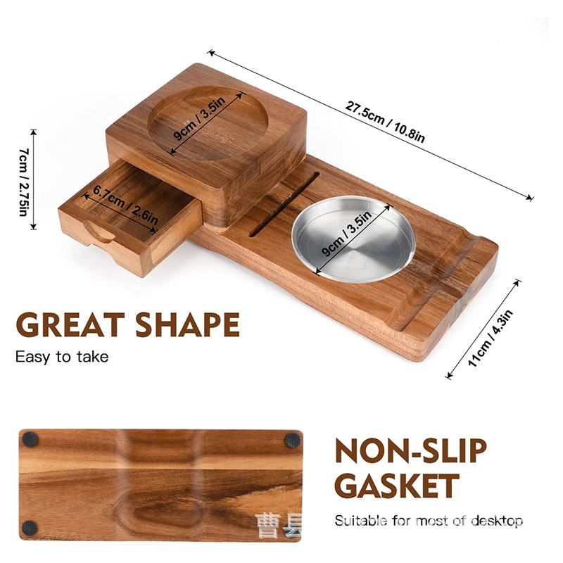 Cross-Border Wooden Ashtrays Coaster Whiskey Glass Tray and Wooden Ash Tray Cup Holder with Cigar Cutter