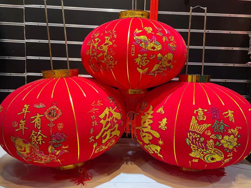 大红灯笼批发新款植绒铁口绸布广告灯笼灯笼春节过年户外装饰灯笼