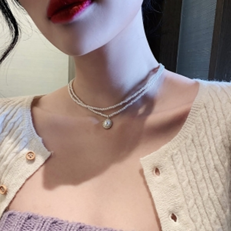 Retro Baroque Double-Layer Pearl Necklace Women's Simple Temperament Choker Necklace Fashion Short Necklace Neck Accessories