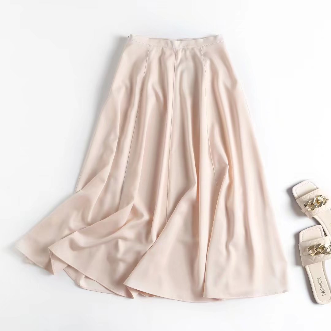 欧美跨境新款修身版型质感缎面半身裙气质显瘦女式大裙摆时尚长裙