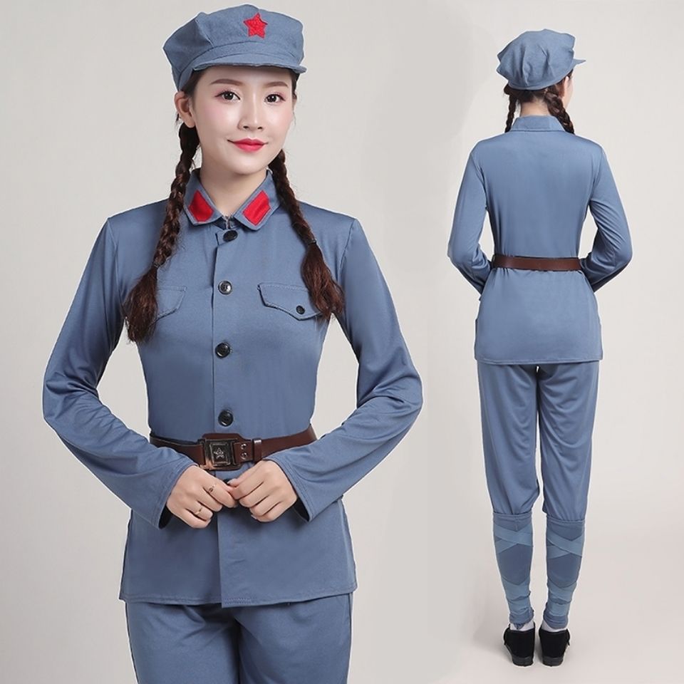 十送红军演出服红星闪闪成人儿童红色娘子军高弹力套装长征舞蹈服