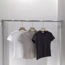 韩国东大门24年春季新款洋气圆领净版简约纯色修身款棉短袖T恤