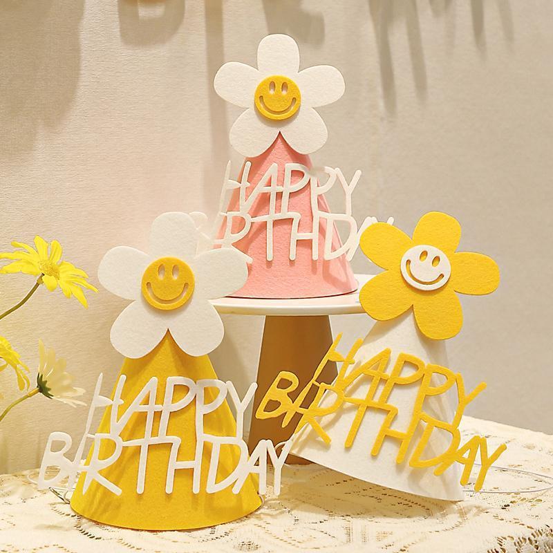 烘焙蛋糕装饰小雏菊生日帽毛毡布花朵派对帽儿童宝宝男孩女孩周岁