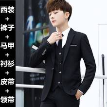 男士西服套装韩版伴郎礼服青少年学生修身结婚正装休闲黑色职业装