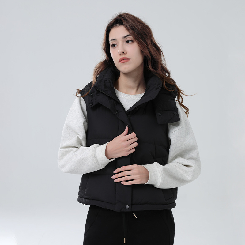 Qcfe Autumn and Winter New Yoga Wear Coat 90 White Duck down Hooded Waistcoat Cotton-Padded Coat Casual Bandage Dress down Jacket Women