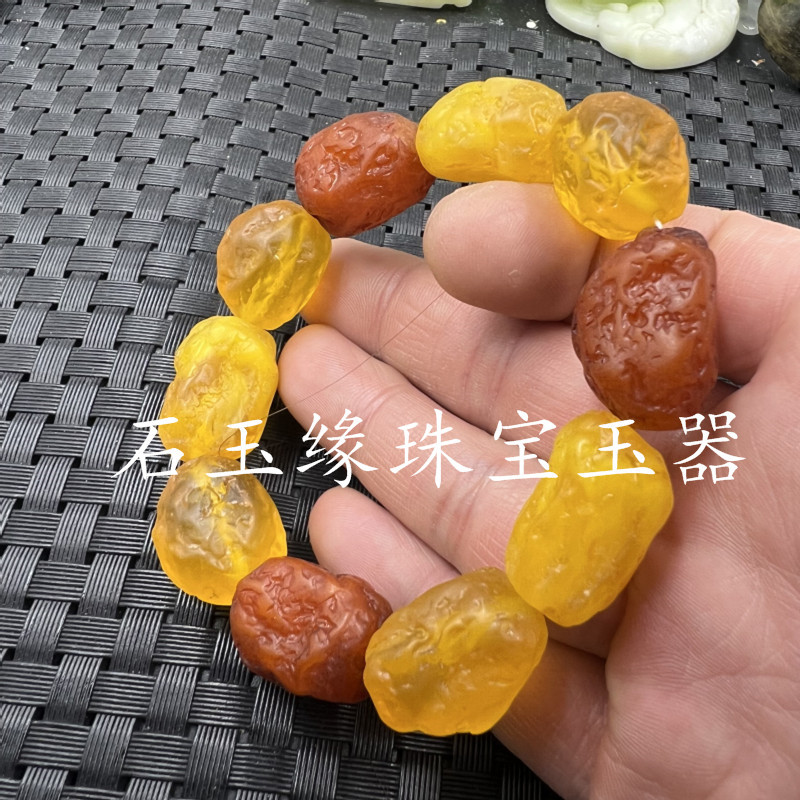 文玩手链荧光浮盐水蜜蜡手链二代蜜蜡裸石手链老蜜蜡手链手串手环