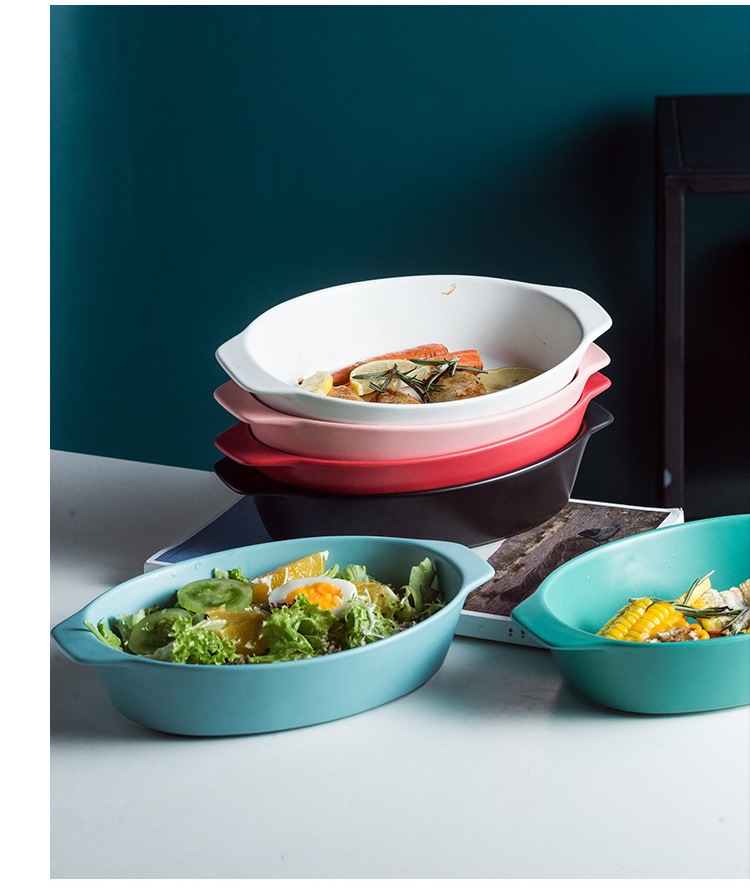 北欧双耳陶瓷烤盘酒店餐厅芝士焗饭盘家用微波炉烤箱盘子创意餐具