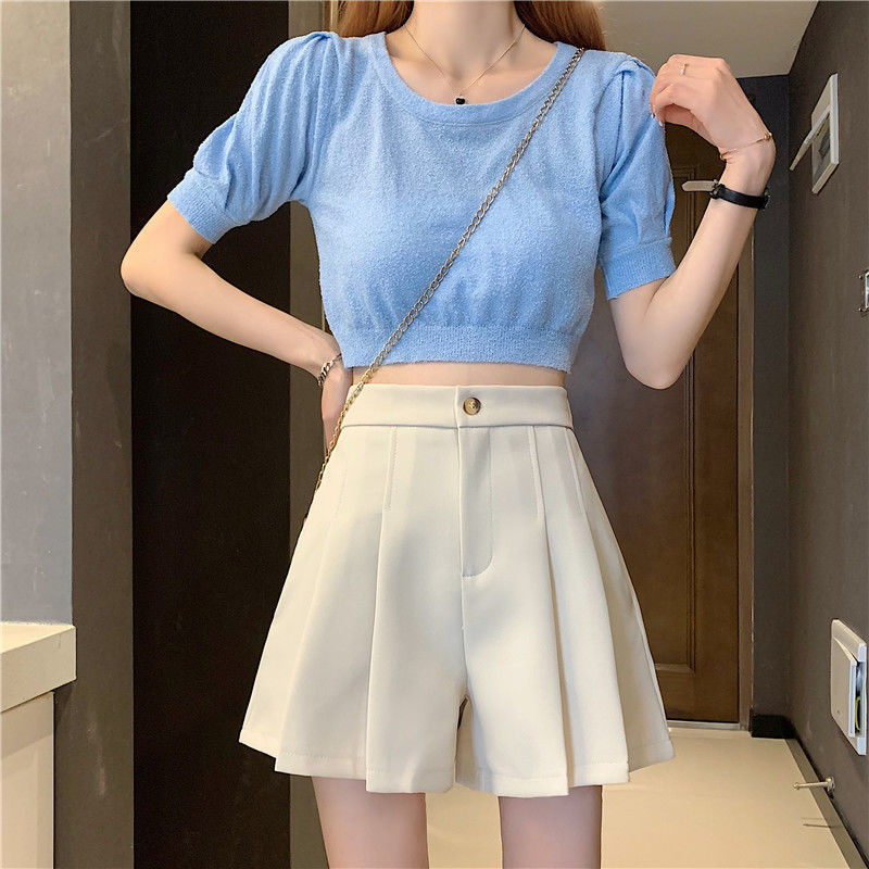 2025夏季大码胖mm黑色短裤女高腰外穿百搭A字阔脚裤显瘦休闲热裤