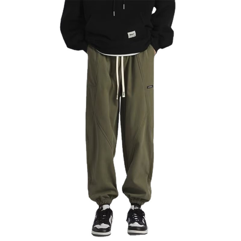 Army Green Men's Pants Spring and Autumn Draping Ankle-Tied Track Sweatpants Spring Fashion Brand High Street Versatile Heavy Casual Pants