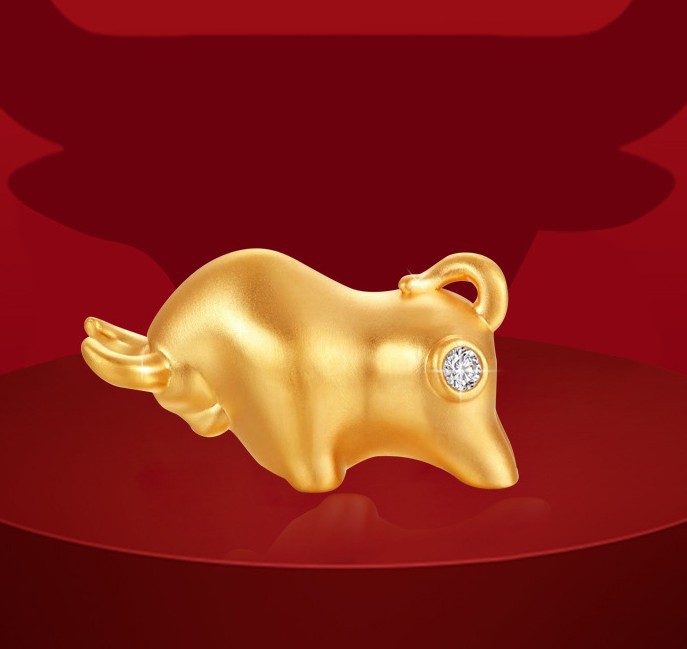 黄金牛镶钻公的牛硬金24k生肖牛镀金999牛本命年生肖编绳金牛手链