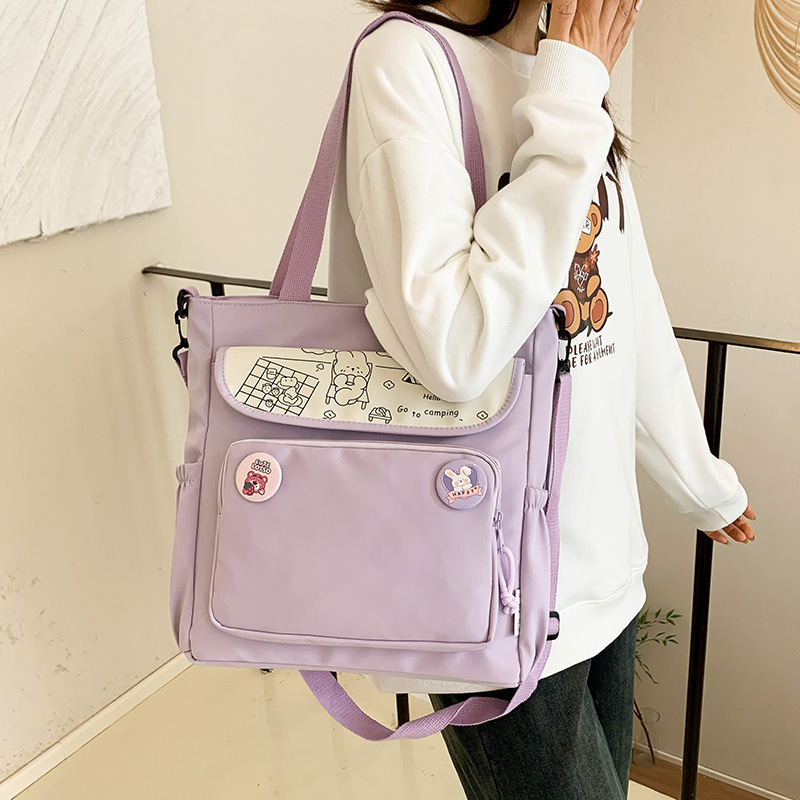 Messenger Bag Female Hand-Carrying Book Tutorial Bag Portable Book Bag Large Capacity Junior High School Student Contrast Color Shoulder Bag
