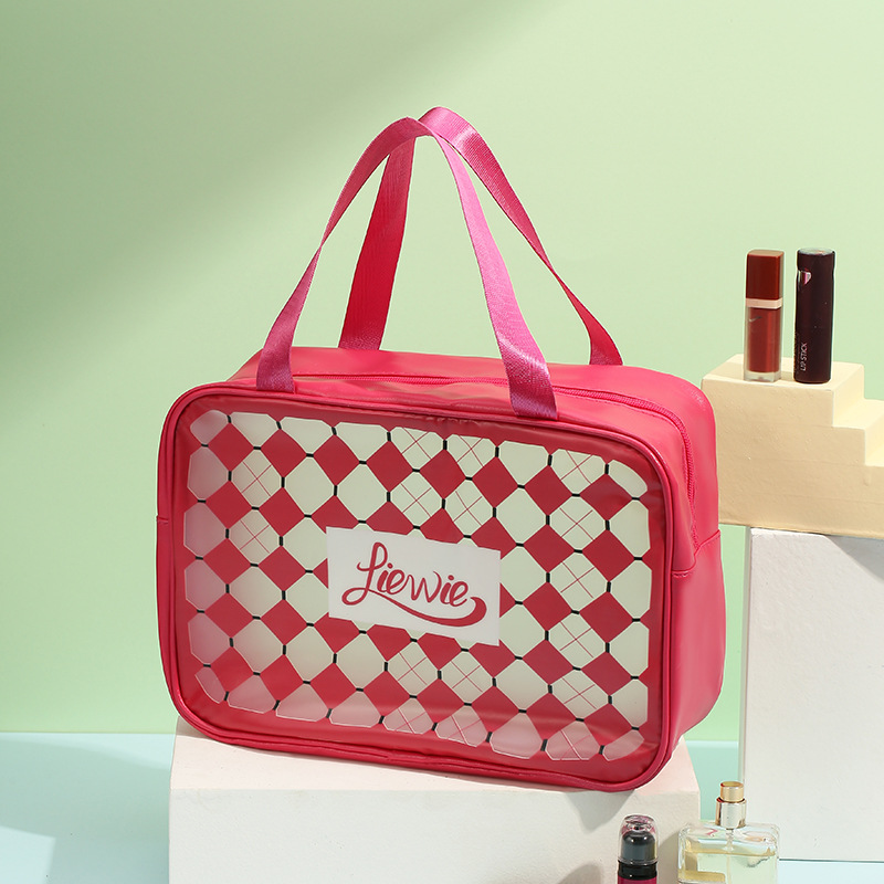 Letter Plaid Cosmetic Bag Outdoor Portable Wash Bag Home Cosmetic Storage Organizing Bag Factory Wholesale