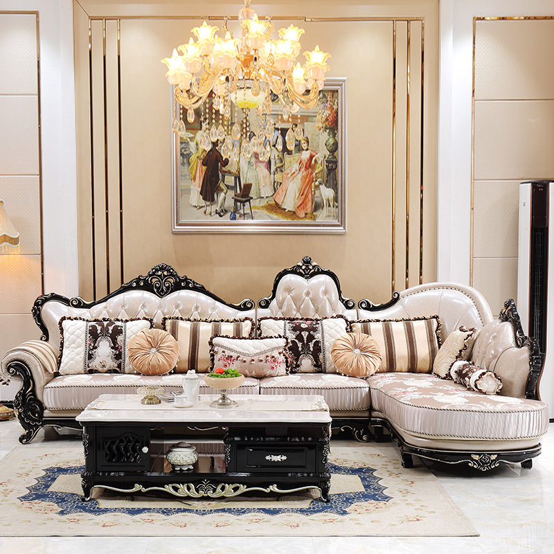 欧式布艺沙发组合客厅轻奢华整装转角贵妃小户型欧简实木皮布