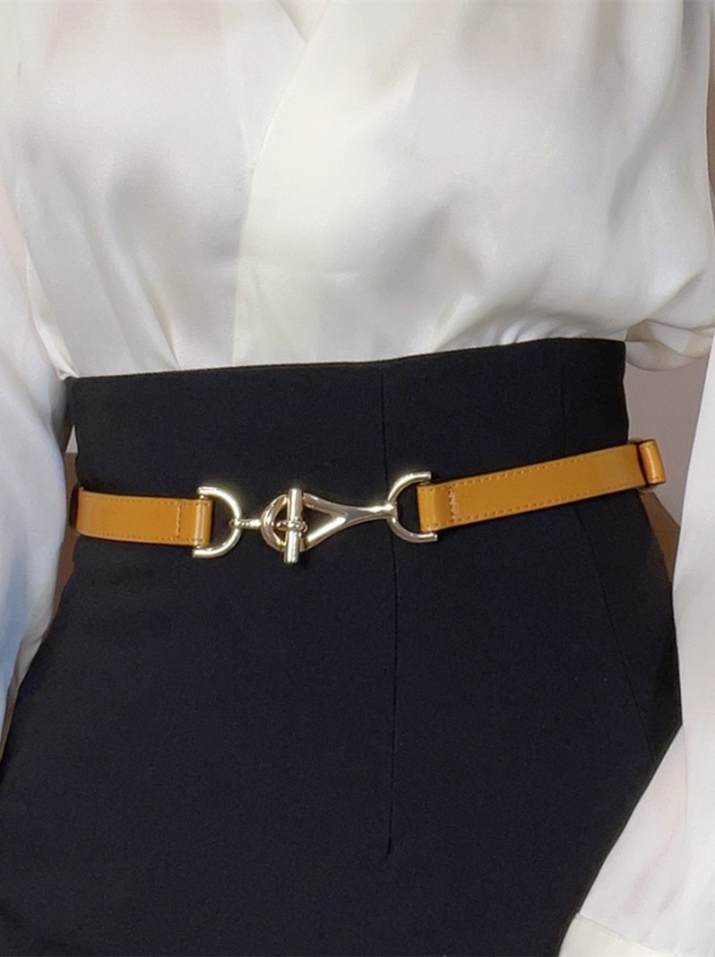 时尚对扣真皮细腰带二层牛皮高级感简约百搭配饰黑色瘦腰通勤皮带