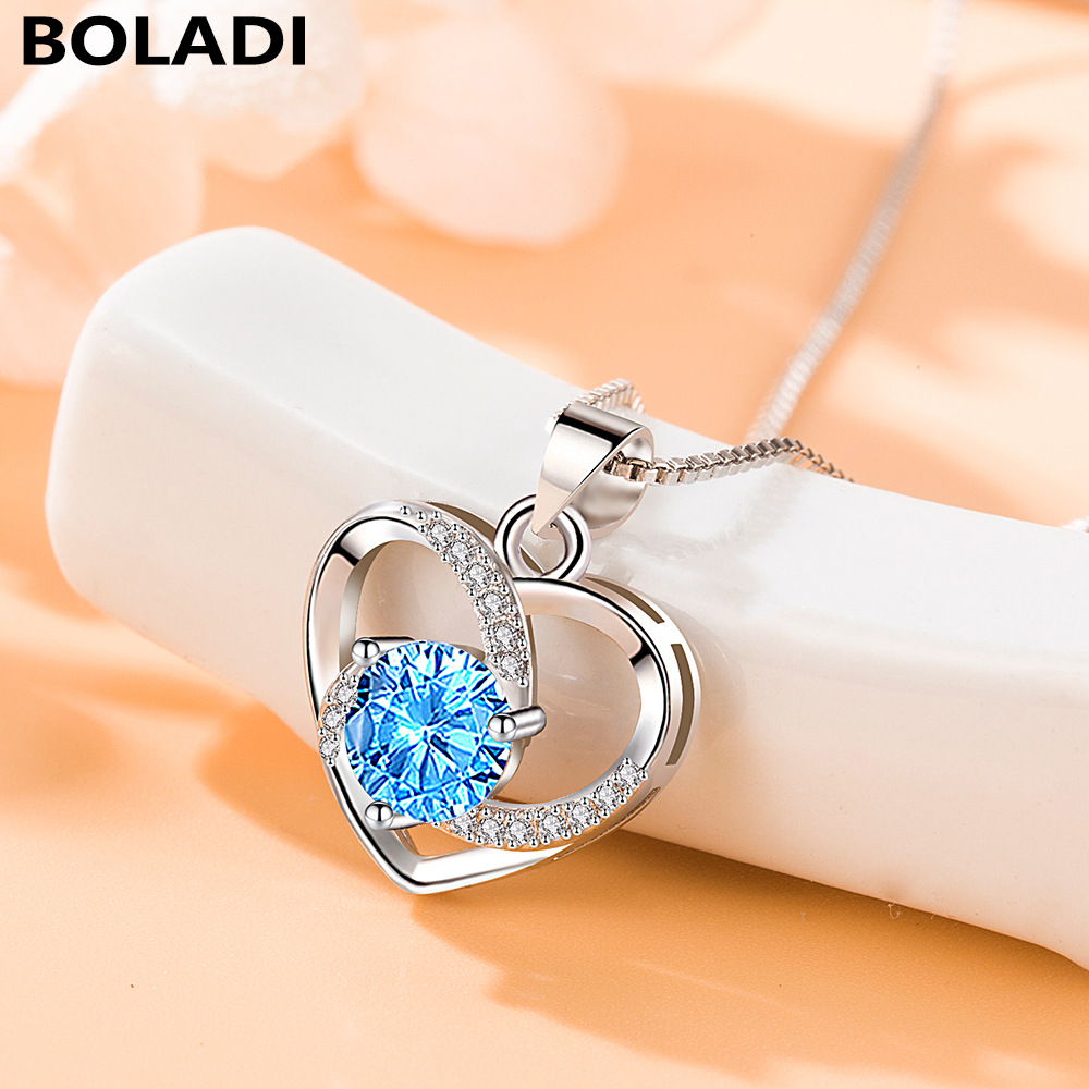 s925纯银爱心项链心形时尚吊坠锁骨链小众高级感女锁骨链锆石轻奢