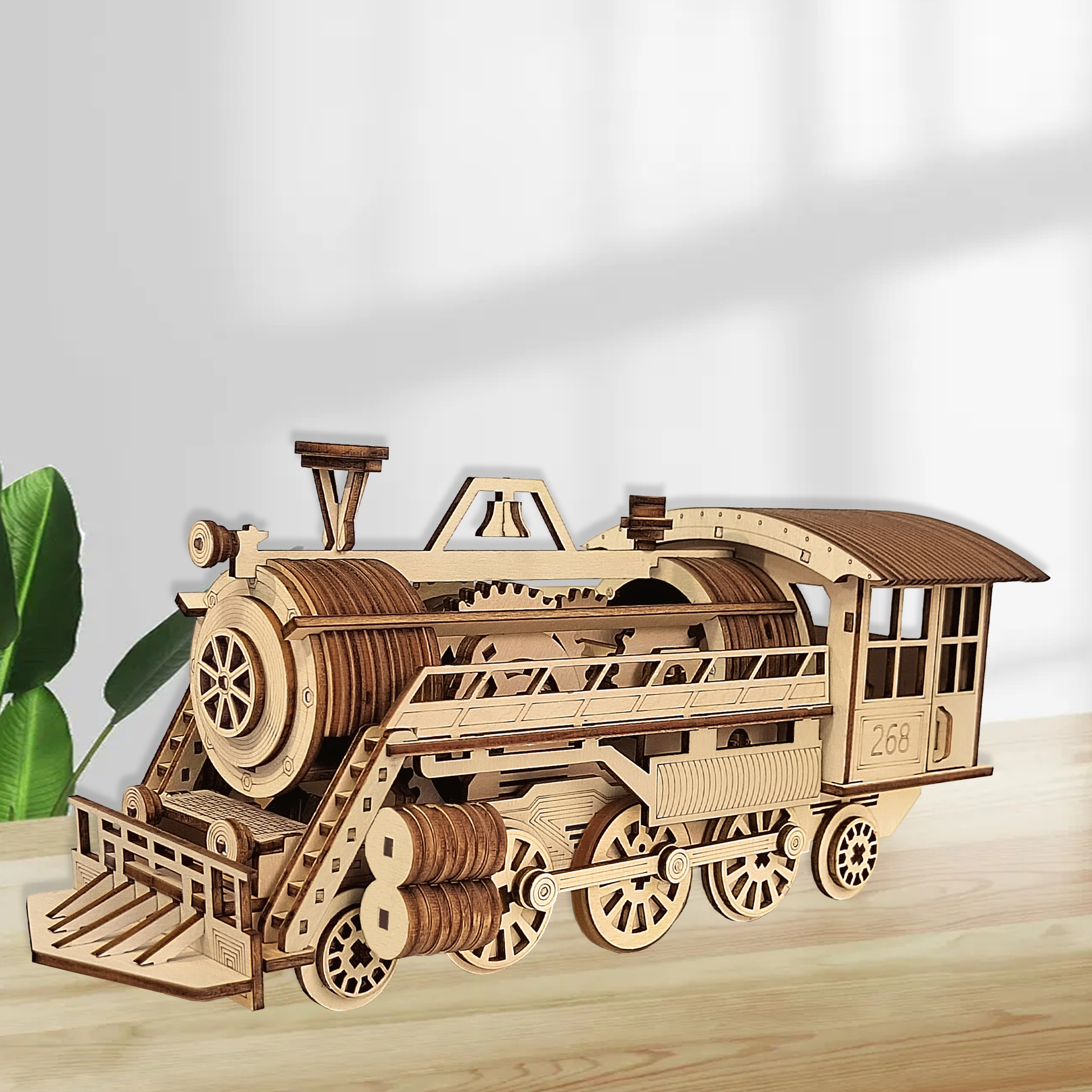新品玩具3d木质立体拼图蒸汽火车手工拼装机械模型创意礼物批发
