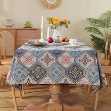美式彩色提花桌布加厚棉麻布艺油画风餐桌布家用茶几布长方形台布