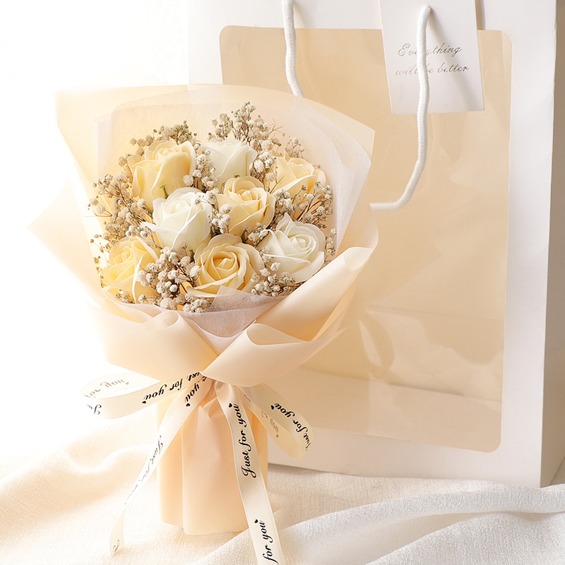 干花满天星真花玫瑰花束妇女节礼物生日送男女友闺蜜成品包装送人