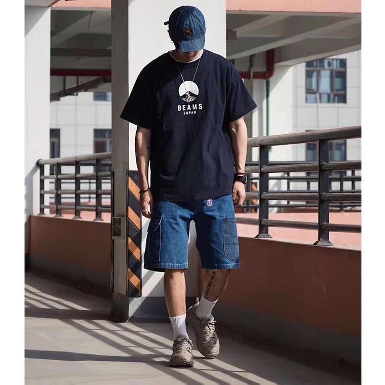 beams japan 20ss日系定番富士山印花红绳情侣短袖t恤男女ins潮