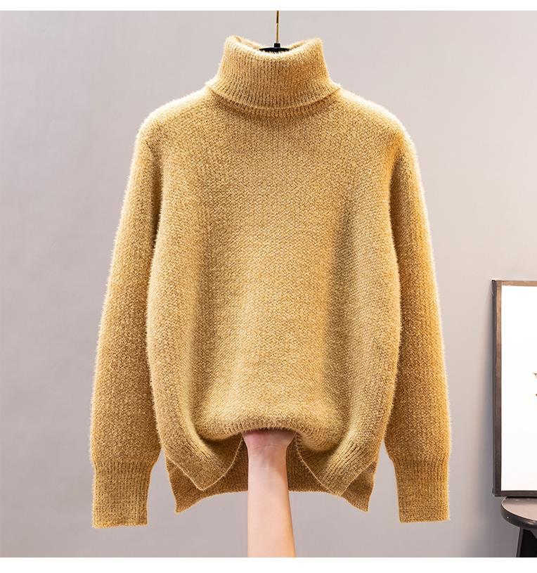韩国代购秋冬高领水貂绒毛衣女宽松慵懒风加厚针织打底衫外穿内搭