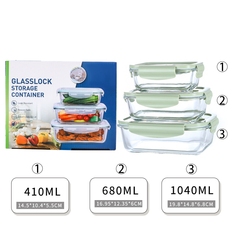 Borosilicate Glass Fresh Bowl Heat-Resistant Household Food Thermal Box Fruit and Vegetable Crisper Oven for Refrigerator