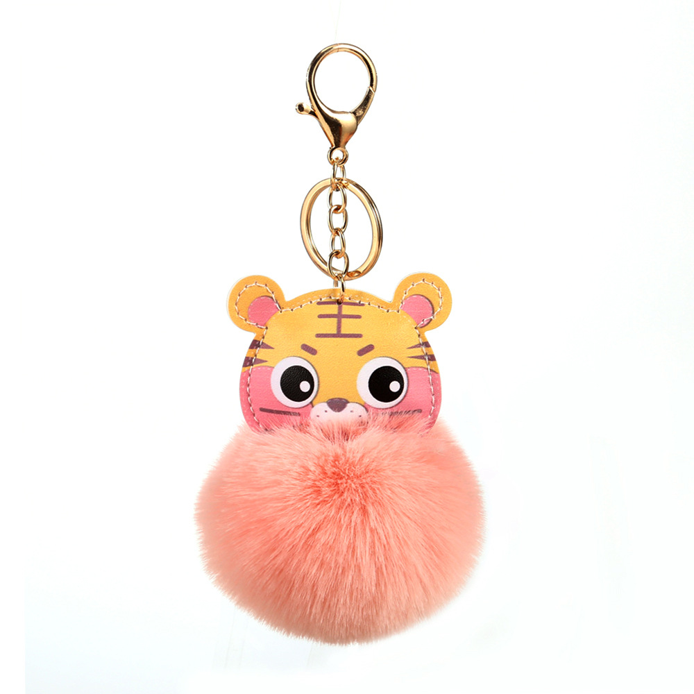 Cross-Border Cartoon Tiger Imitation Rex Rabbit Fur Ball Keychain Women's Bag Bag Charm Tiger Year Plush Pendant Small Gift