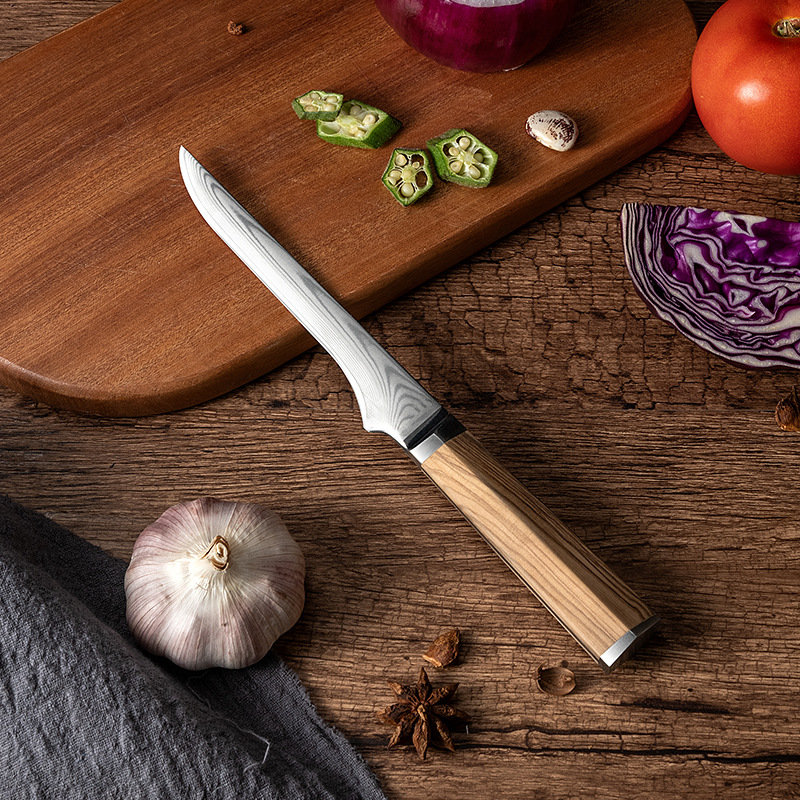 不锈钢剔骨刀 厨师刀具杀鱼肉骨分割刀 阳江大马士革vg10剔骨刀