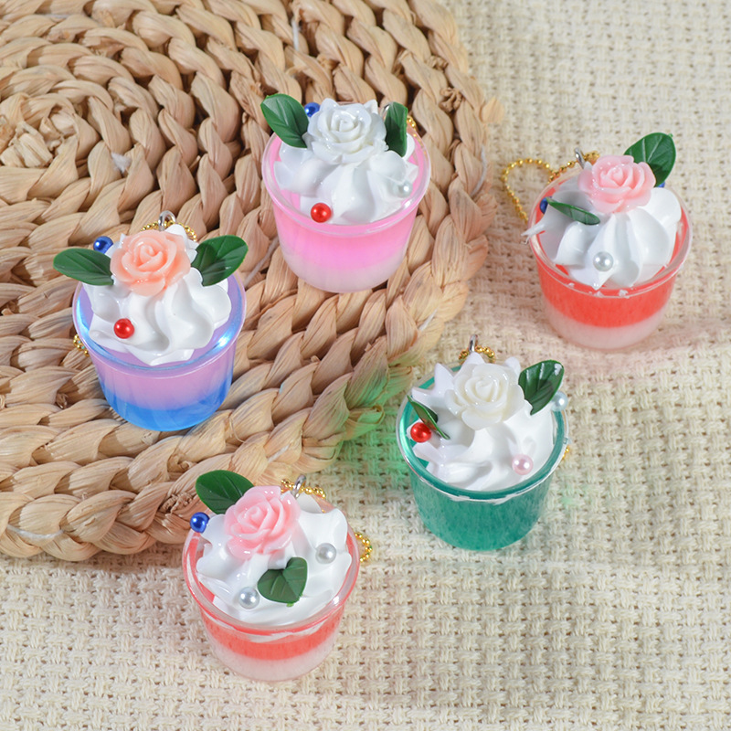 Mini Simulation Cream Ice Cream Cup Candy Toy Keychain Pendant Simulation Color Matching Milk-in-Water Milk Tea Small Cake