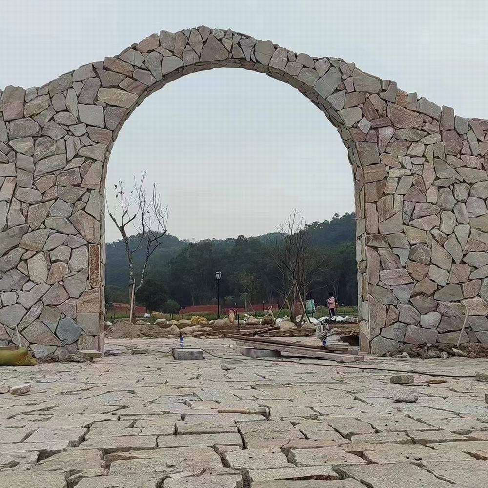 黄木纹垒墙石碎拼石垒墙砌墙石乱石毛石挡墙青石板碎拼石材