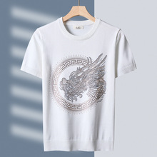 针织衫半袖男2025本命年红色烫钻霸气龙图案高档潮流毛衣打底短袖