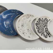 外贸陶瓷创意家用月亮个性果盘蘸酱料小碟子首饰架收纳装饰盘摆件