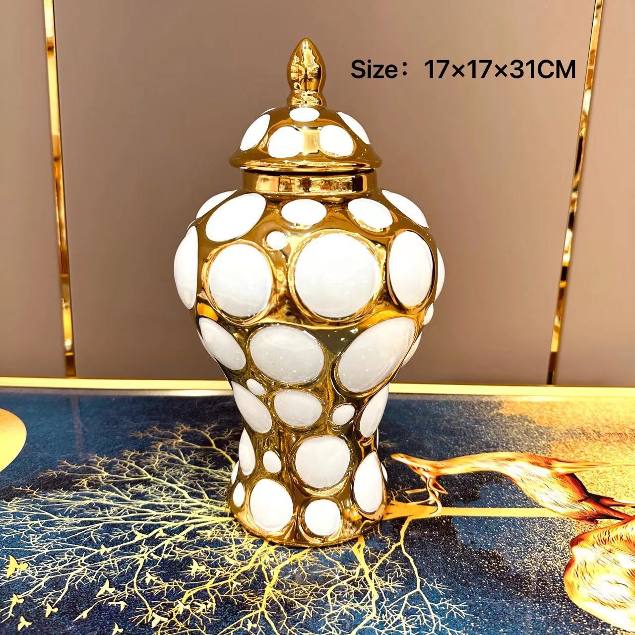 Ceramic Light Luxury Electroplating Temple Jar European Flower Vase Crafts Decoration Hallway Soft Outfit Decorative Storage Jar