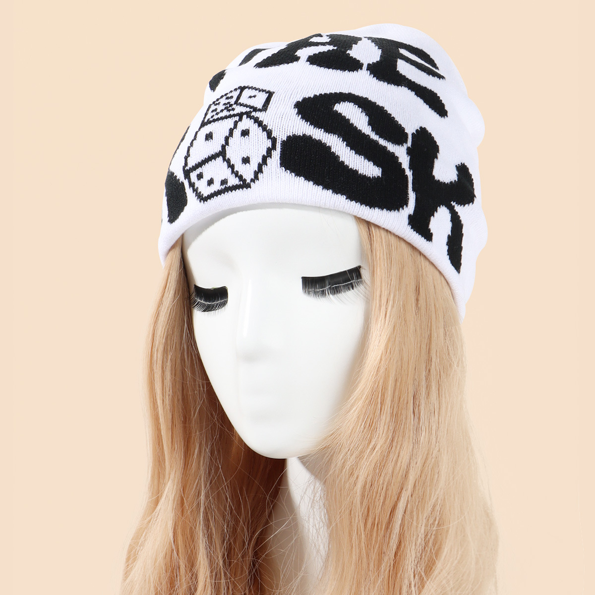Cross-Border Shein Popular Knitted Wool Hat Autumn Winter Couple Fashion All-Match Dice English Letters Knitted Hat