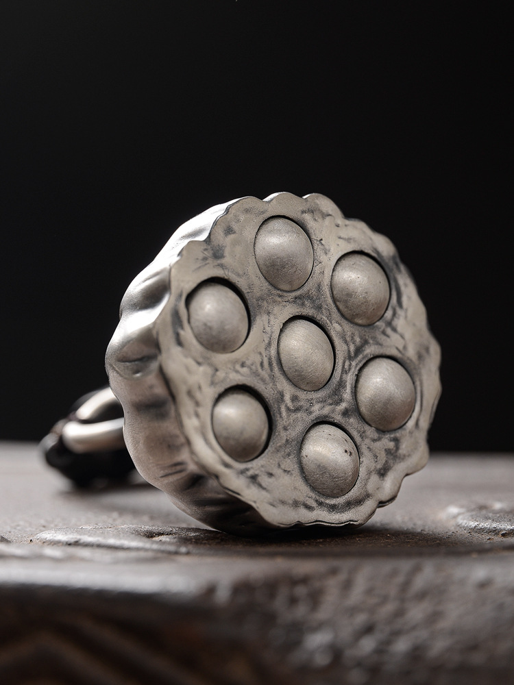 999纯银莲蓬手把件足银摆件禅意银茶宠银滚珠按摩把玩个性银挂件