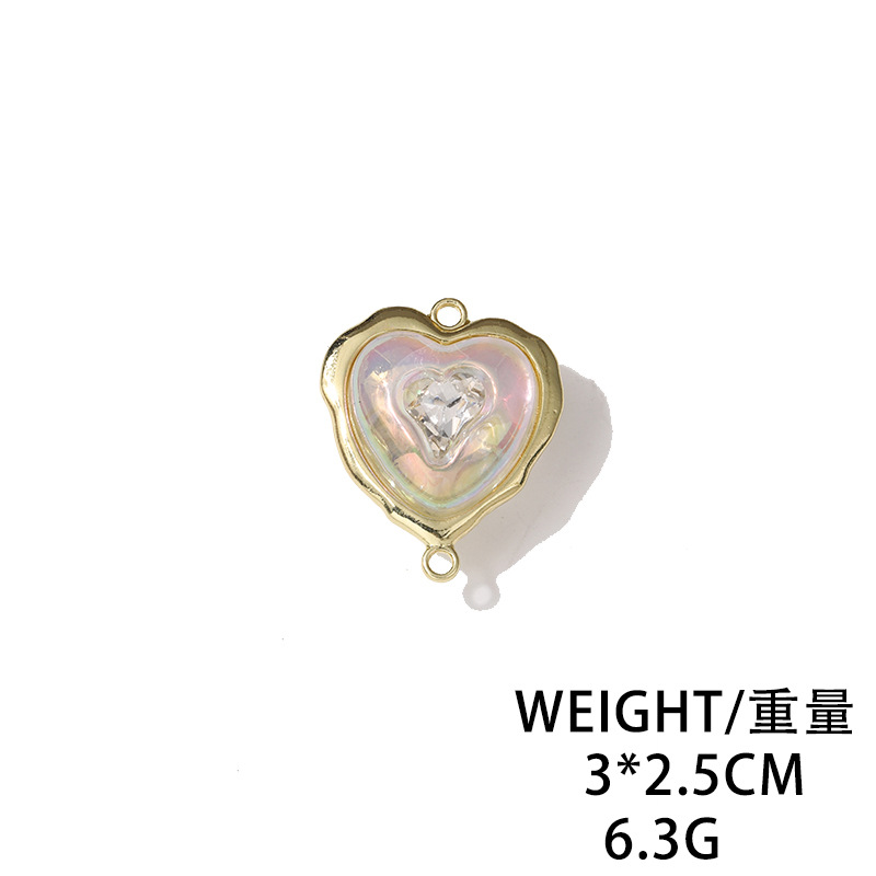 Sweet Fresh Double-Sided Love DIY Handmade Pendant Jewelry Special-Interest Design Embedded Peach Heart Double Ring Link Wholesale