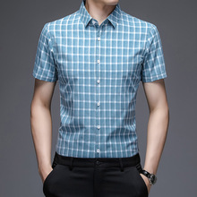 夏季新款商务男士短袖衬衫时尚休闲格子宽松薄款衬衣男一件代发