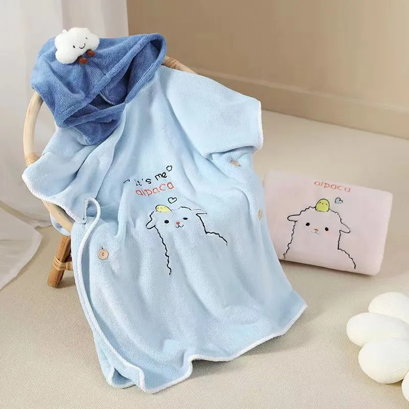 Cartoon Children's Bath Towel Cape Hooded Cute Thickening Bath Swimming Soft Water-Absorbing Quick-Drying Wearable Hooded Bathrobe