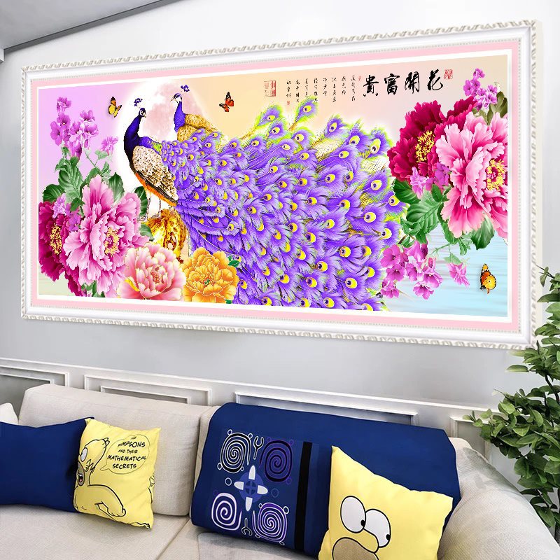 5d钻石画满钻客厅花开富贵孔雀2021点钻贴钻十字绣钻石绣牡丹新款