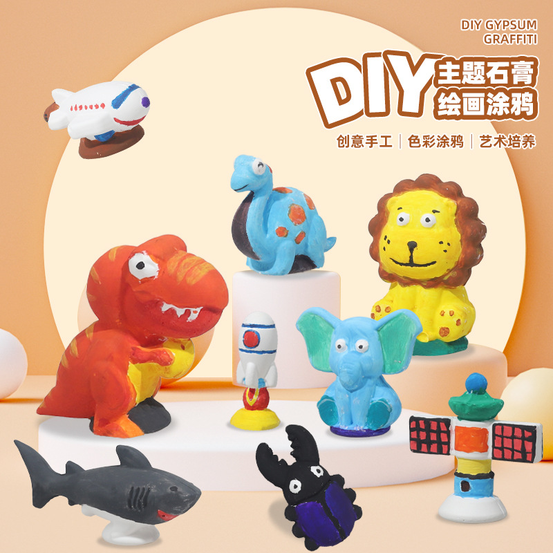 Children's 3d Plaster Doll Coloring Cute Pet Zoo 3d Painted Creative Handmade Toy Diy Plaster Oil-Painting
