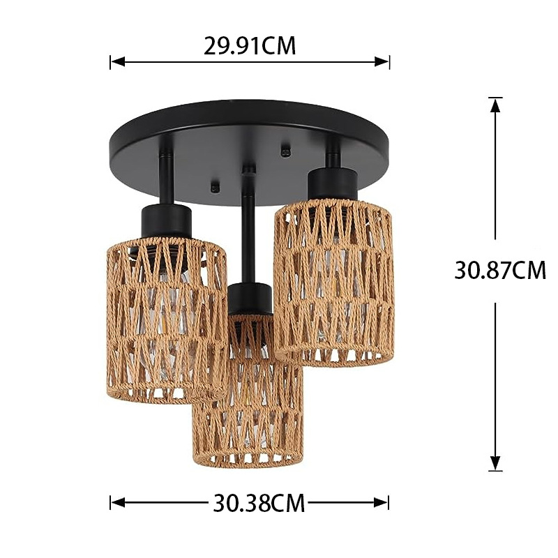 American Imitation Hemp Rope Woven Chandelier B & B Chinese Restaurant Hotel Inn Bar Counter Bedroom Handmade Three Head Ceiling Lamp