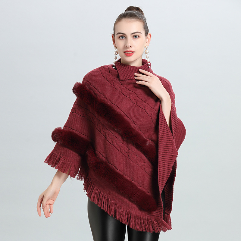 2022 Live Hot EU and South Korea Autumn and Winter New Loose Jacquard Wool Tops Pullover Sweater Cape and Shawl 0938#