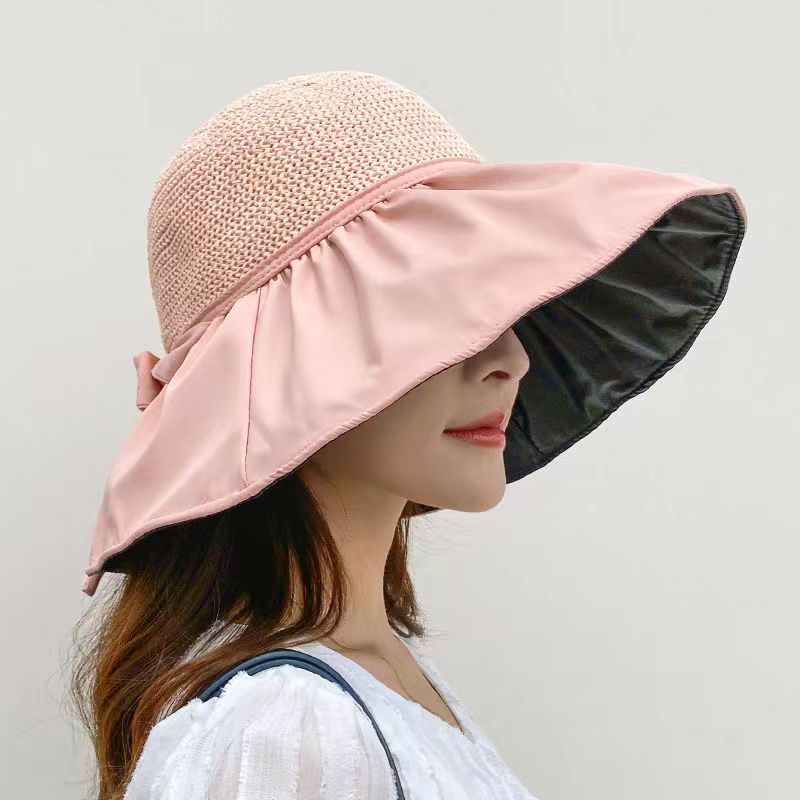 Spring and Summer Hat Vinyl Sun Protection Hat Women's Sun Hat with Wide Brim Bow Fisherman Hat Beach Bucket Hat Sun Hat