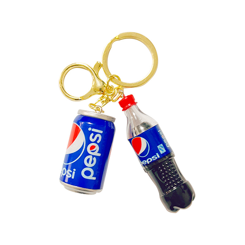 Cartoon Super Simulation Cola Sprite Beverage Bottle Cans Couple Bags Automobile Hanging Ornament Small Gift Keychain