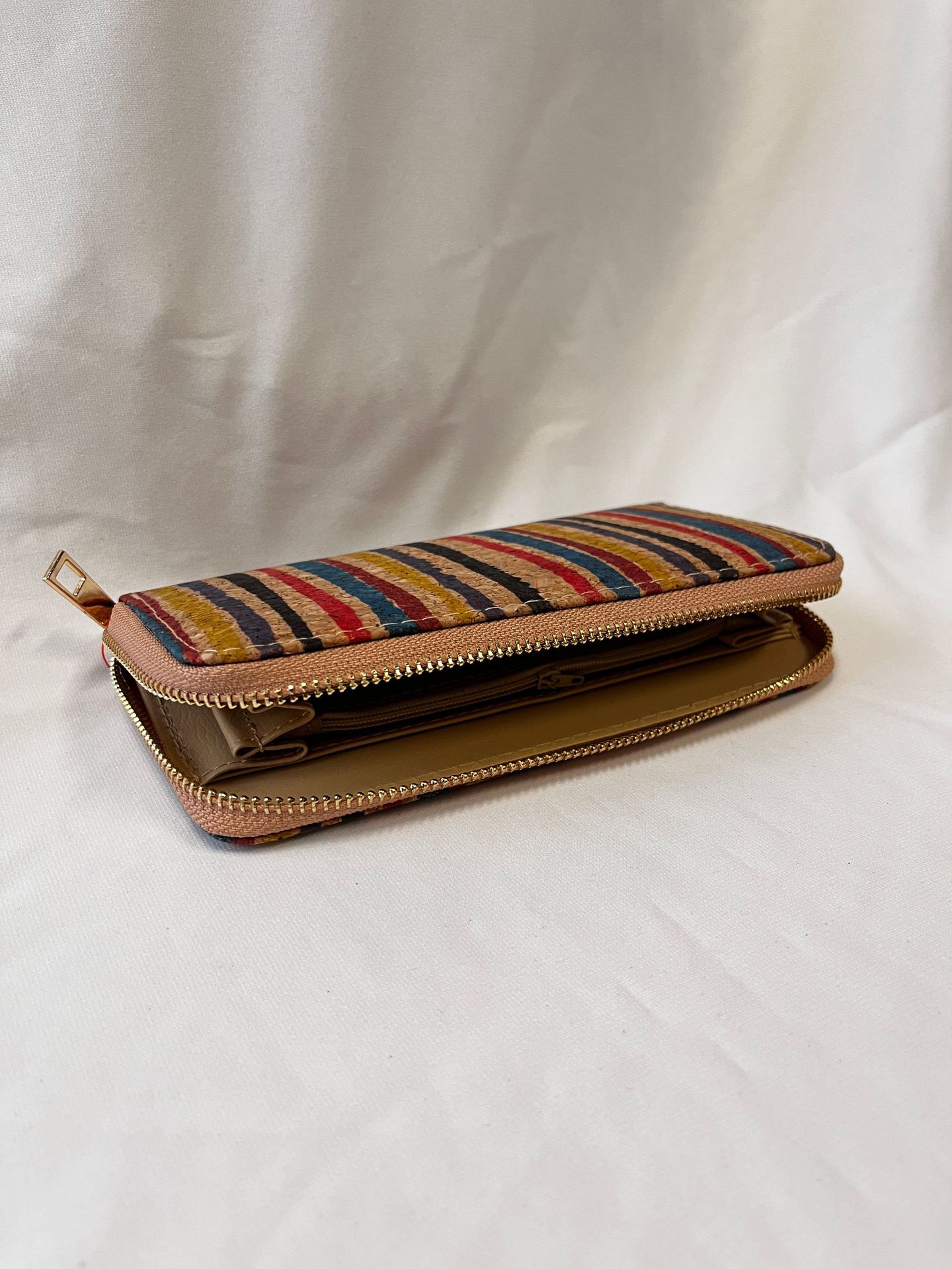 Color Striped Printed Coin Purse Retro Simple Multi-Card-Slot Card Holder Small Cork Wallet Exquisite and Creative Design
