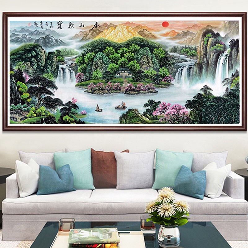 5d点钻石画满钻客厅沙发背景墙山水风景江山如画全贴钻粘钻十字绣